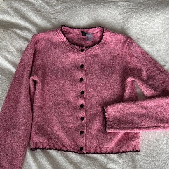 Divided Sweaters - Divided Pink Cardigan with Black Trim